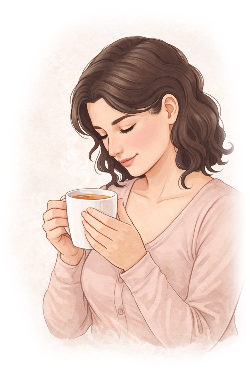 Kvinna som tar det lugnt och dricker en kopp te