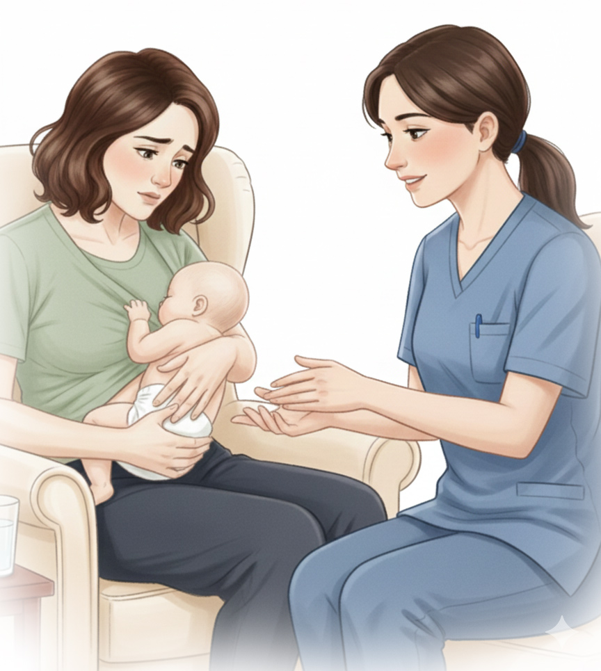 Kvinna som får hjälp angående amning