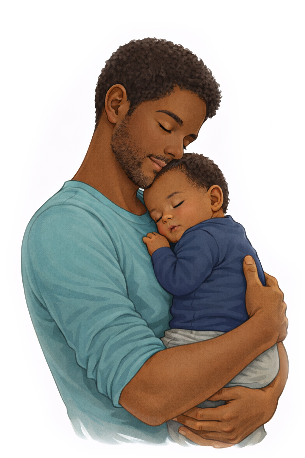 Pappa som håller i en sovande bebis