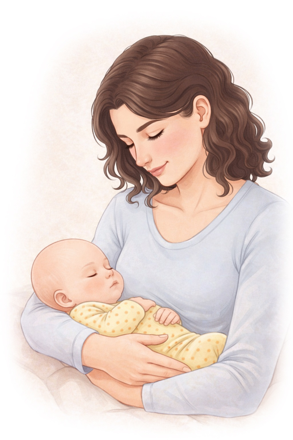 Kvinna som håller en sovande bebis