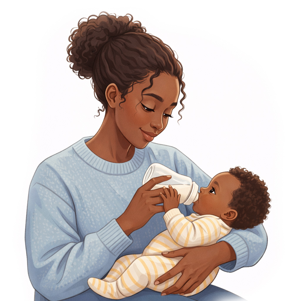 Kvinna matar sin bebis med nappflaska