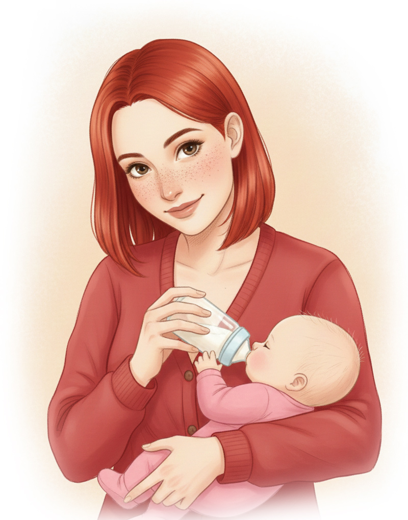 Ung mamma som matar bebis med nappflaska